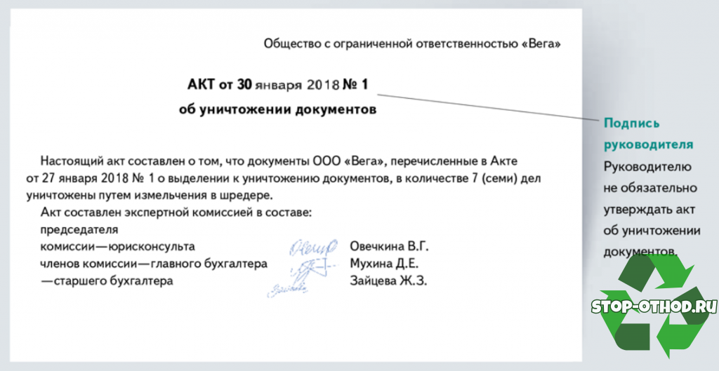 Приказ о уничтожении документов с истекшим сроком хранения образец